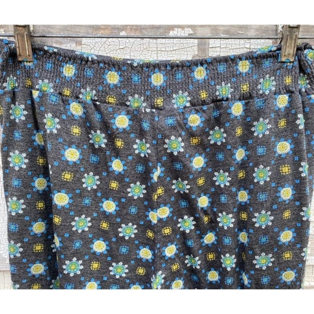Womens Loose Boho Pants Lightweight Printed Blue Large